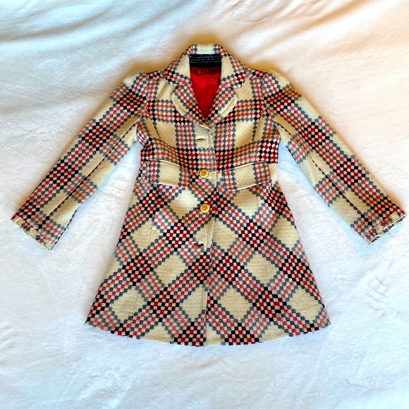 Juicy Couture Other - JUICY COUTURE KIDS size 8 woven trench midi coat Red Black Cream Lined Tailored